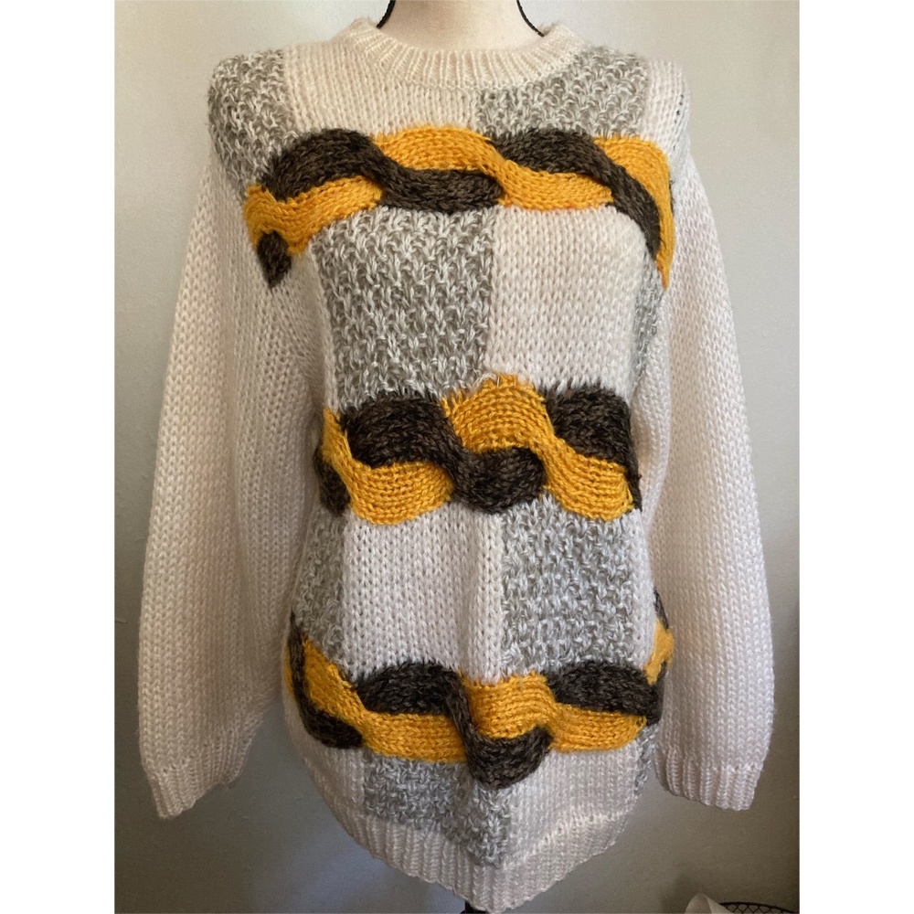 70s Vintage Braided Sweater | Size Large, Cozy Fisherman's Sweater, Loose Knit